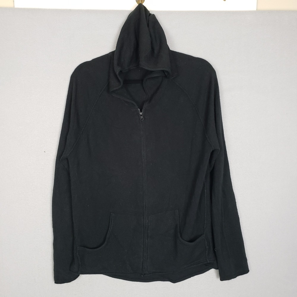 Sweet Romeo Full Zip Hoodie Sweatshirt Solid Black Minimalist Athleisure Size M